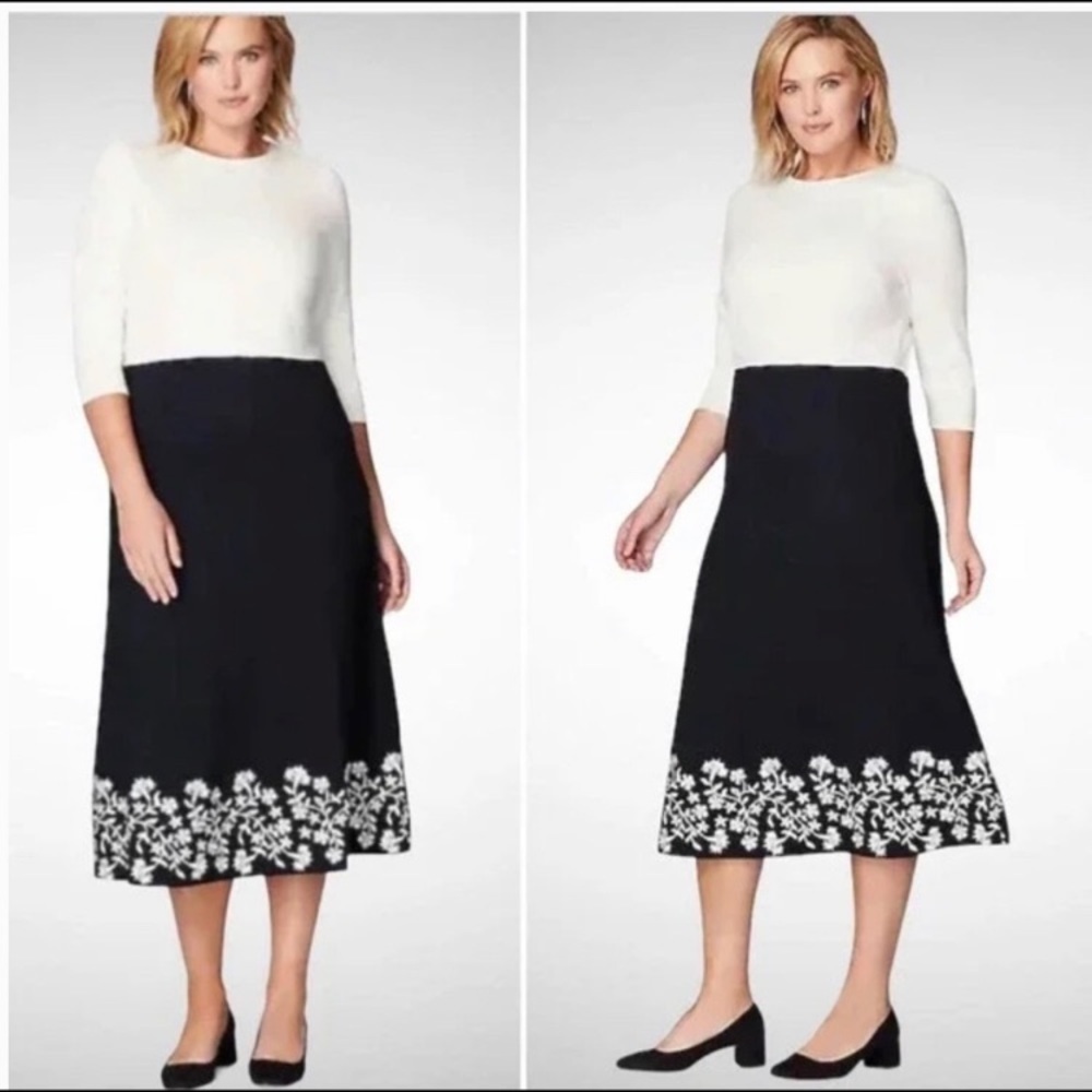 NWOT‎ Christian Siriano For J.Jill Ponte Knit Embroidered Dress Cream Black XS
